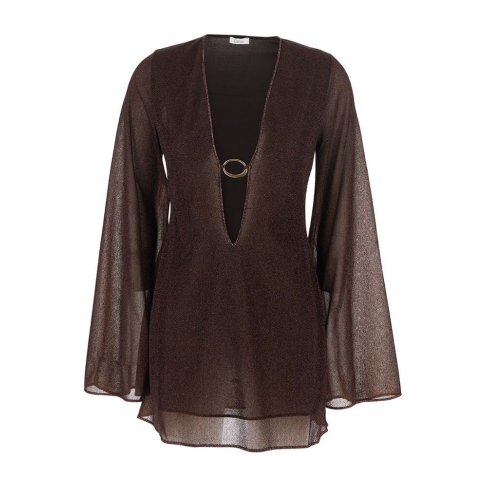 Oséree Women Brown Caftan With Deep V-Neck And Semi-Transparent Design